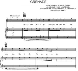 Grenade - Bruno Mars - sheet music - Purple Market Area