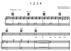 1,2,3,4 - Plain White T's - partitura - Purple Market Area