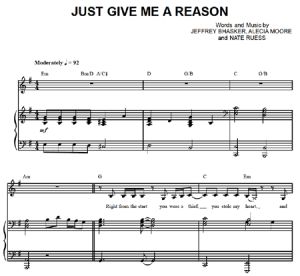 Just Give Me a Reason - Pink - sheet music - Purple Market Area